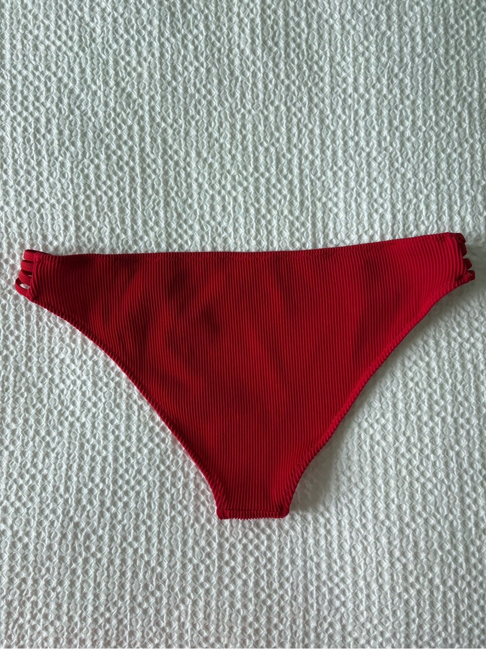 Shade & Shore Ribbed Bikini Set Red Strappy Swimwear - 34D Top & Medium Bottoms - Picture 3 of 5